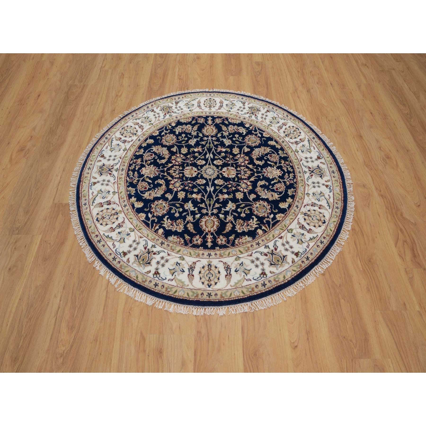 5'x5' Midnight Blue, Nain with All Over Flower Design, Wool and Silk, Soft Pile, 250 KPSI, Hand Knotted, Round, Oriental Rug HR91557 - Image 2
