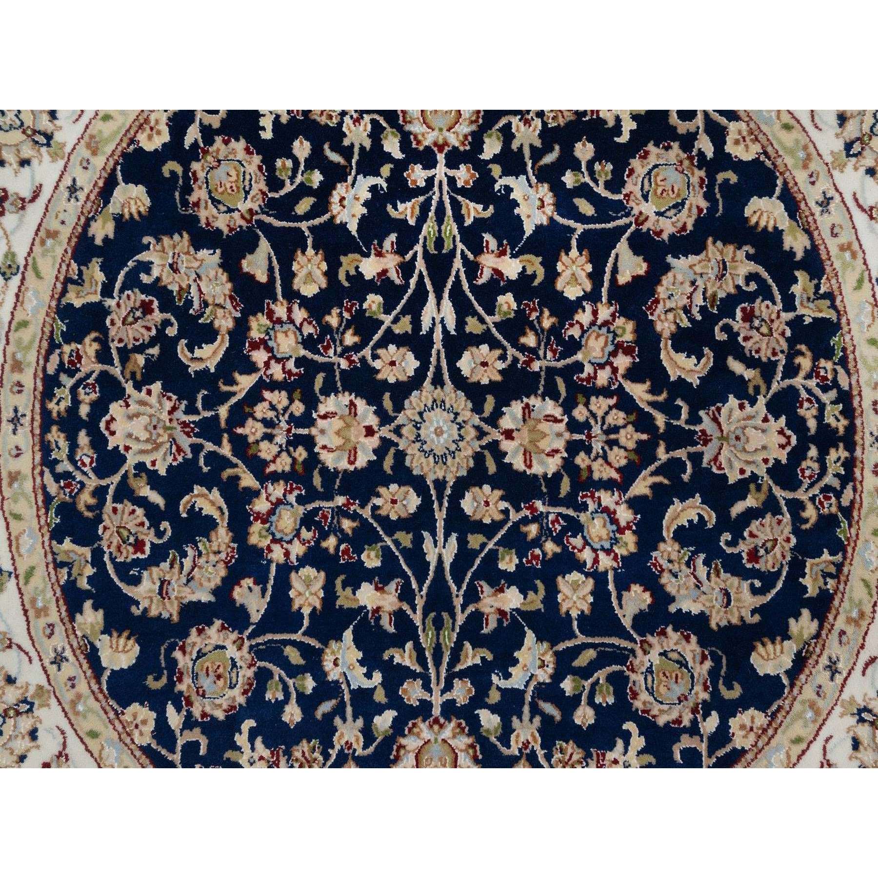 5'x5' Midnight Blue, Nain with All Over Flower Design, Wool and Silk, Soft Pile, 250 KPSI, Hand Knotted, Round, Oriental Rug HR91557 - Image 5