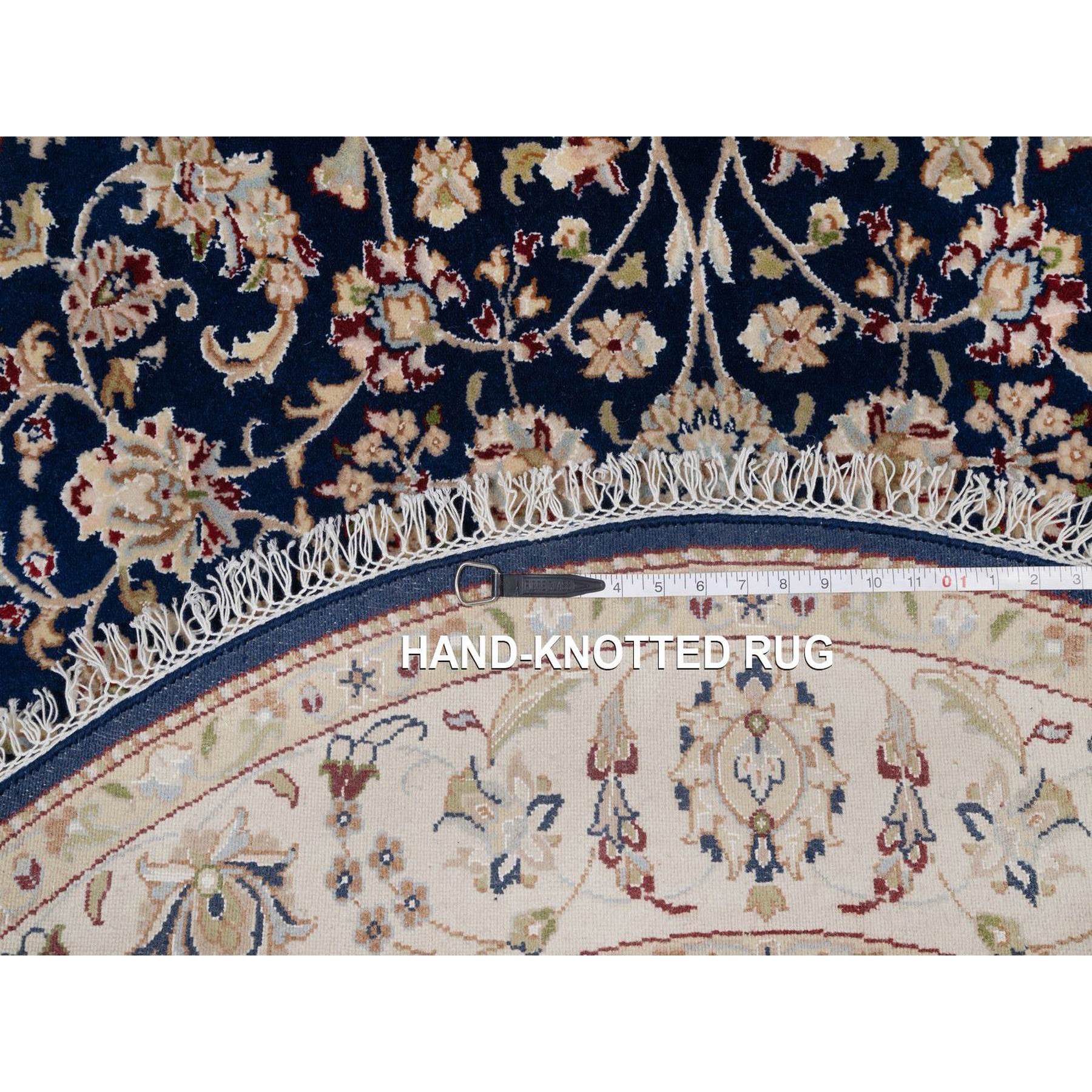 5'x5' Midnight Blue, Nain with All Over Flower Design, Wool and Silk, Soft Pile, 250 KPSI, Hand Knotted, Round, Oriental Rug HR91557 - Image 8