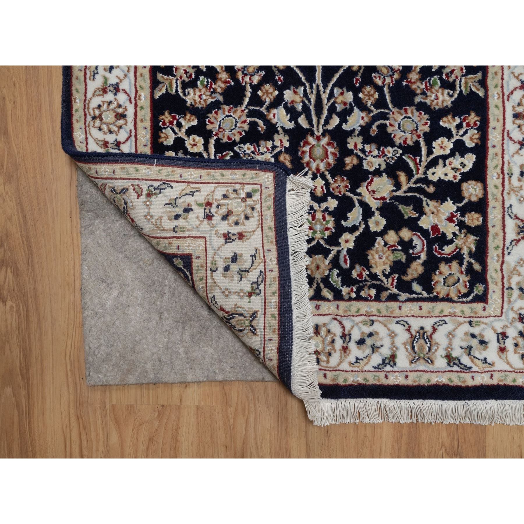 2'7"x6'4" Midnight Blue, Nain with All Over Vines Design, Soft Pile, Wool and Silk, 250 KPSI, Hand Knotted, Runner, Oriental Rug HR91578 - Image 3