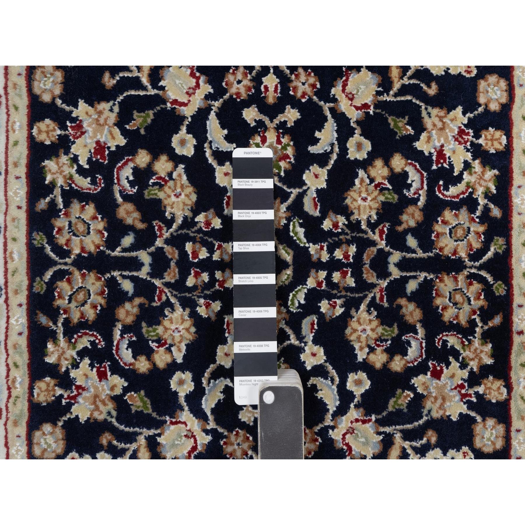2'7"x6'4" Midnight Blue, Nain with All Over Vines Design, Soft Pile, Wool and Silk, 250 KPSI, Hand Knotted, Runner, Oriental Rug HR91578 - Image 4