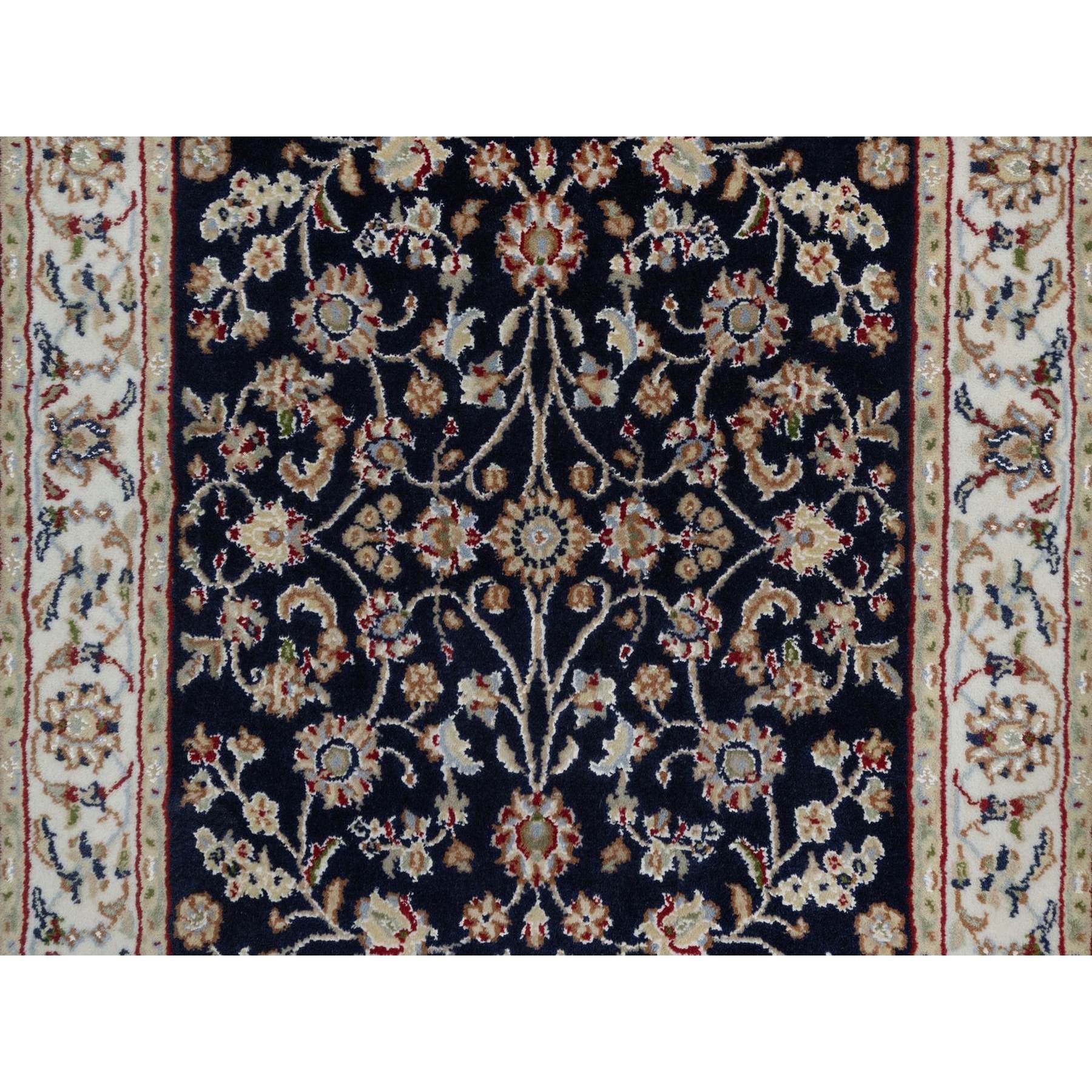2'7"x6'4" Midnight Blue, Nain with All Over Vines Design, Soft Pile, Wool and Silk, 250 KPSI, Hand Knotted, Runner, Oriental Rug HR91578 - Image 5
