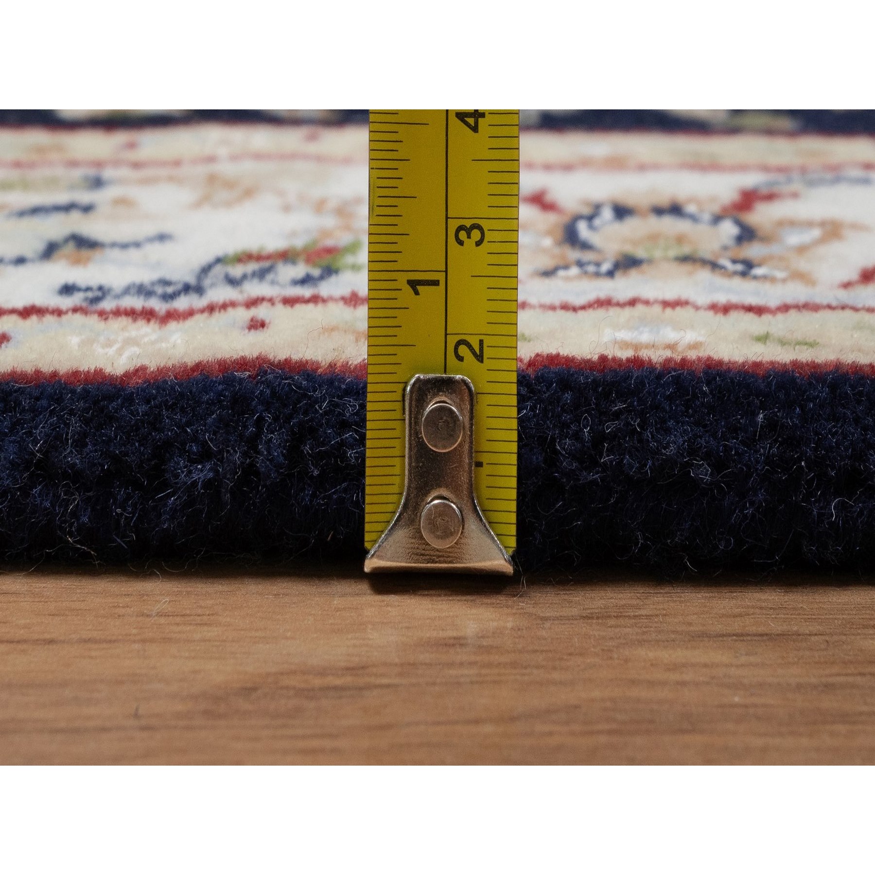 2'7"x6'4" Midnight Blue, Nain with All Over Vines Design, Soft Pile, Wool and Silk, 250 KPSI, Hand Knotted, Runner, Oriental Rug HR91578 - Image 7