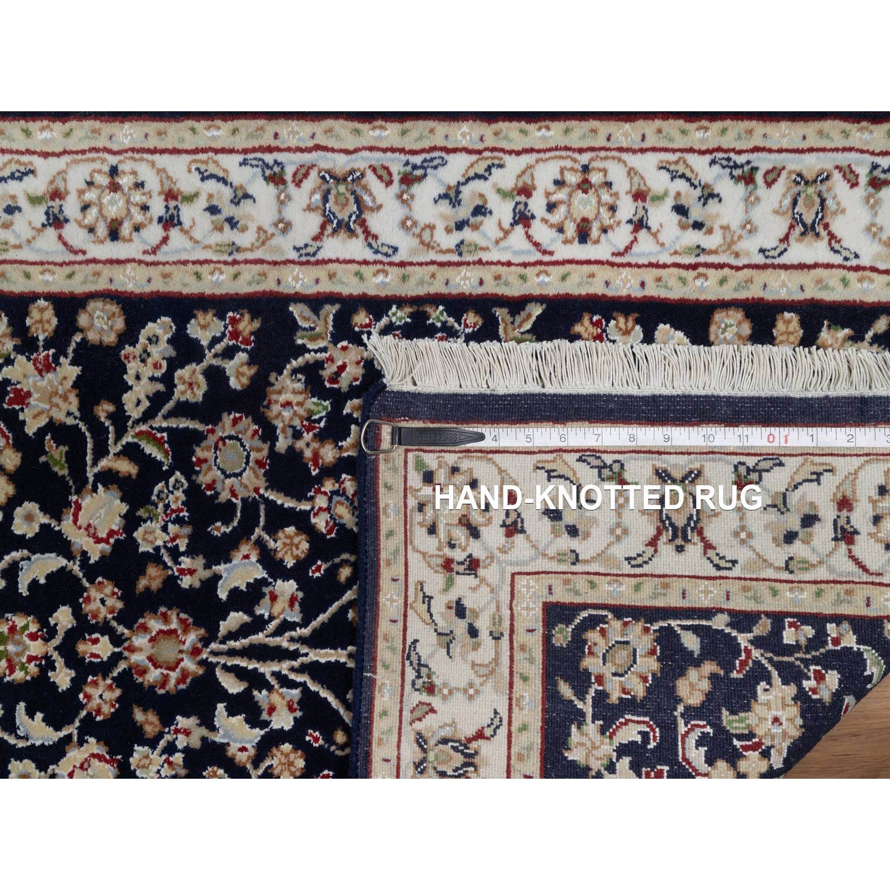 2'7"x6'4" Midnight Blue, Nain with All Over Vines Design, Soft Pile, Wool and Silk, 250 KPSI, Hand Knotted, Runner, Oriental Rug HR91578 - Image 8