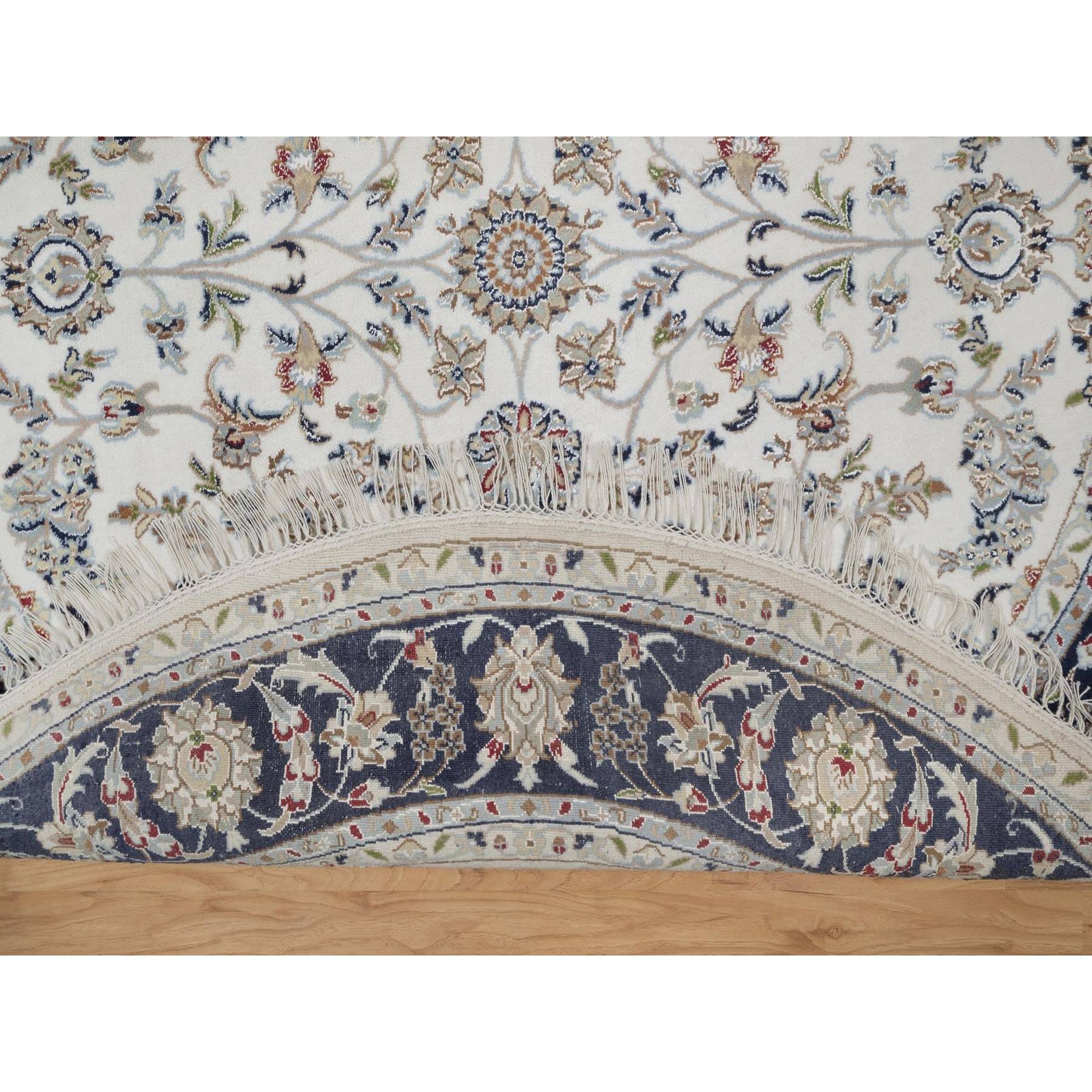 6'2"x6'2" Daisy White, 250 KPSI, Nain with All Over Flower Design, Wool and Silk, Soft Pile, Hand Knotted, Round, Oriental Rug HR91581 - Image 3
