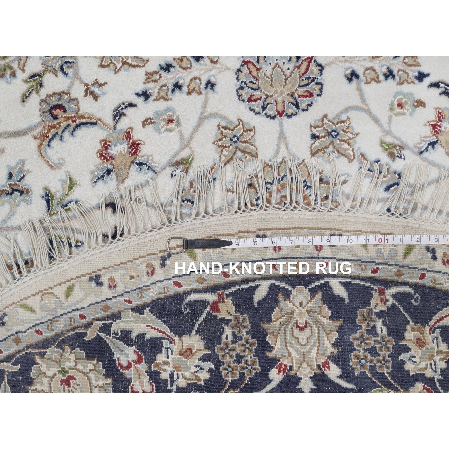 6'2"x6'2" Daisy White, 250 KPSI, Nain with All Over Flower Design, Wool and Silk, Soft Pile, Hand Knotted, Round, Oriental Rug HR91581 - Image 8