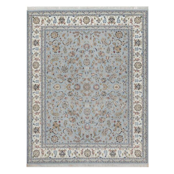 8'2"x10'5" Slate Blue, Nain with All Over Flower Design, 250 KPSI, Soft Pile, Hand Knotted, Wool and Silk, Oriental Rug HR91596