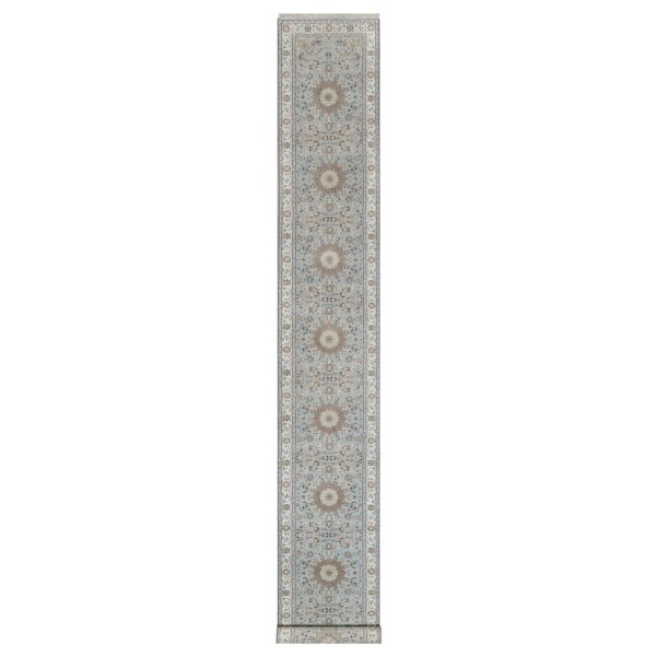 2'7"x18'5" Slate Blue, Nain with Flower Medallion Design, Wool and Silk, Hand Knotted, 250 KPSI, Soft Pile, XL Runner, Oriental Rug HR91615