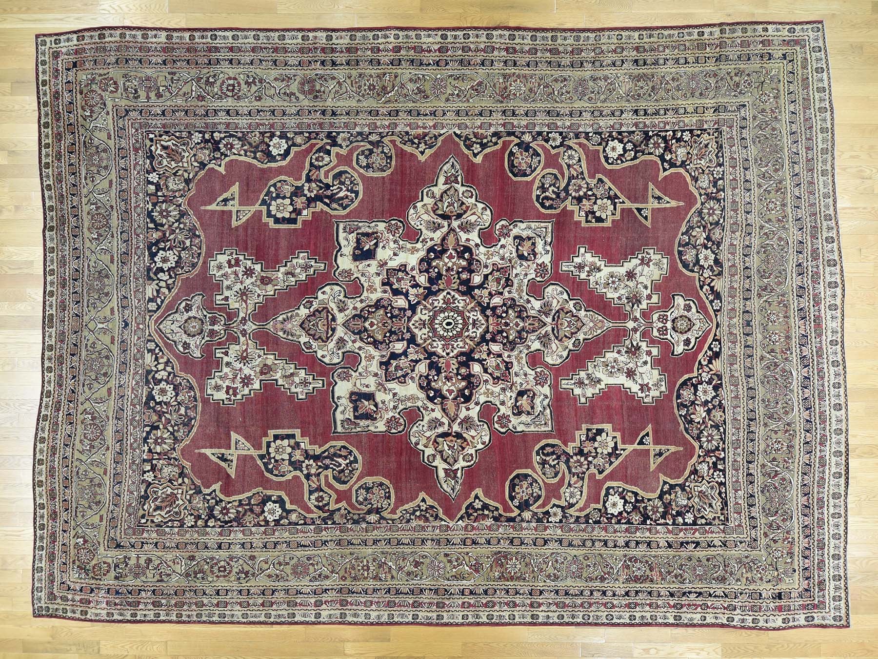 11'9"x15'7" Burgundy Red Antique Persian Lavar Kerman Good Condition Hand Knotted Pure Wool Oversized Oriental Rug HR32136