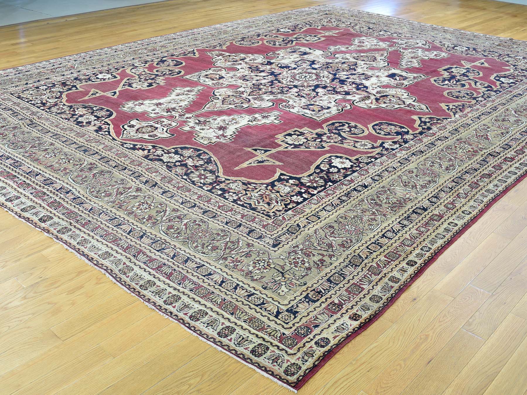 11'9"x15'7" Burgundy Red Antique Persian Lavar Kerman Good Condition Hand Knotted Pure Wool Oversized Oriental Rug HR32136 - Image 4