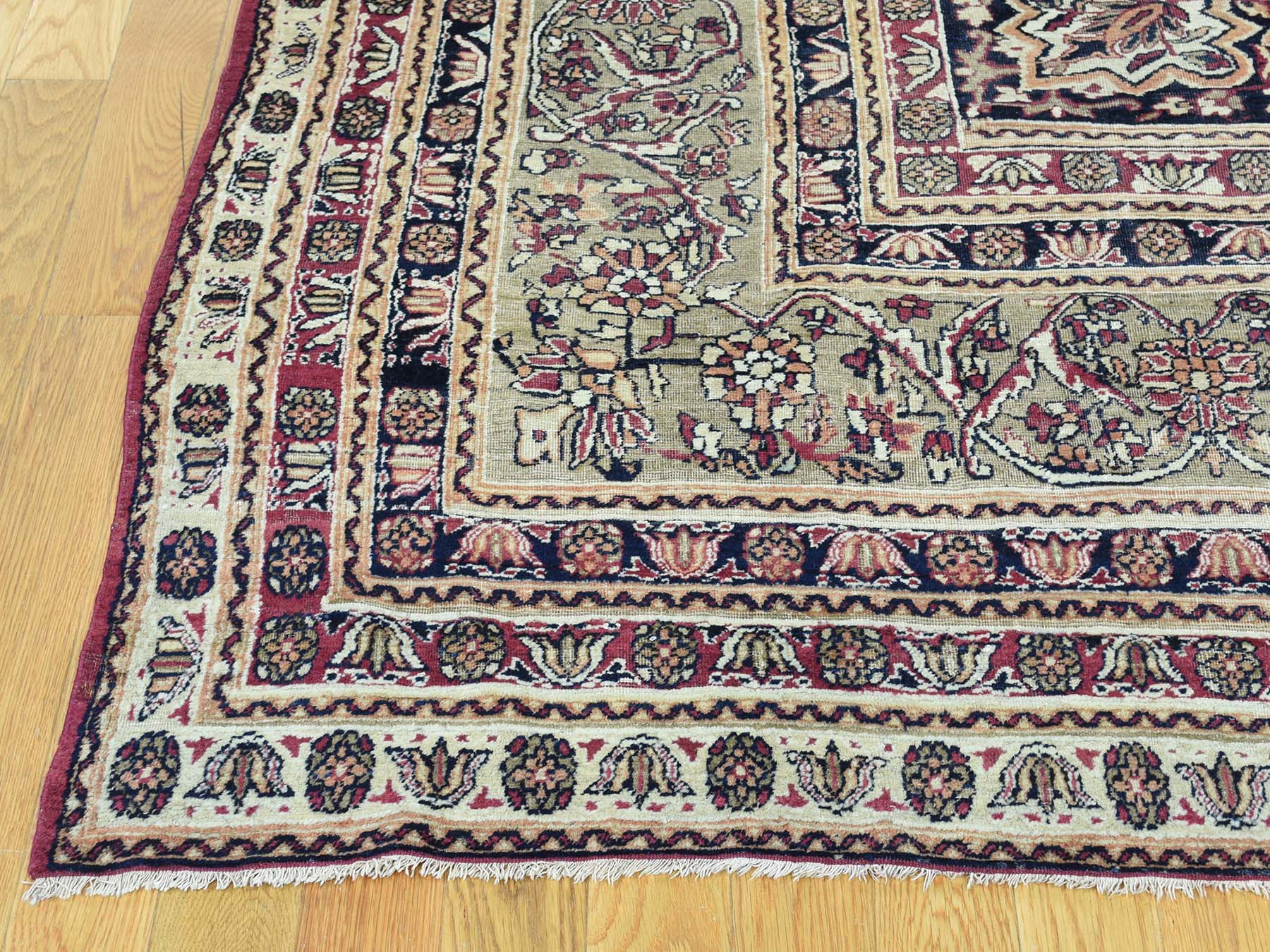11'9"x15'7" Burgundy Red Antique Persian Lavar Kerman Good Condition Hand Knotted Pure Wool Oversized Oriental Rug HR32136 - Image 6