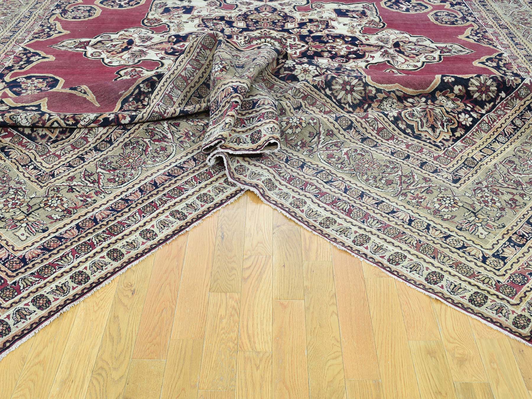 11'9"x15'7" Burgundy Red Antique Persian Lavar Kerman Good Condition Hand Knotted Pure Wool Oversized Oriental Rug HR32136 - Image 7