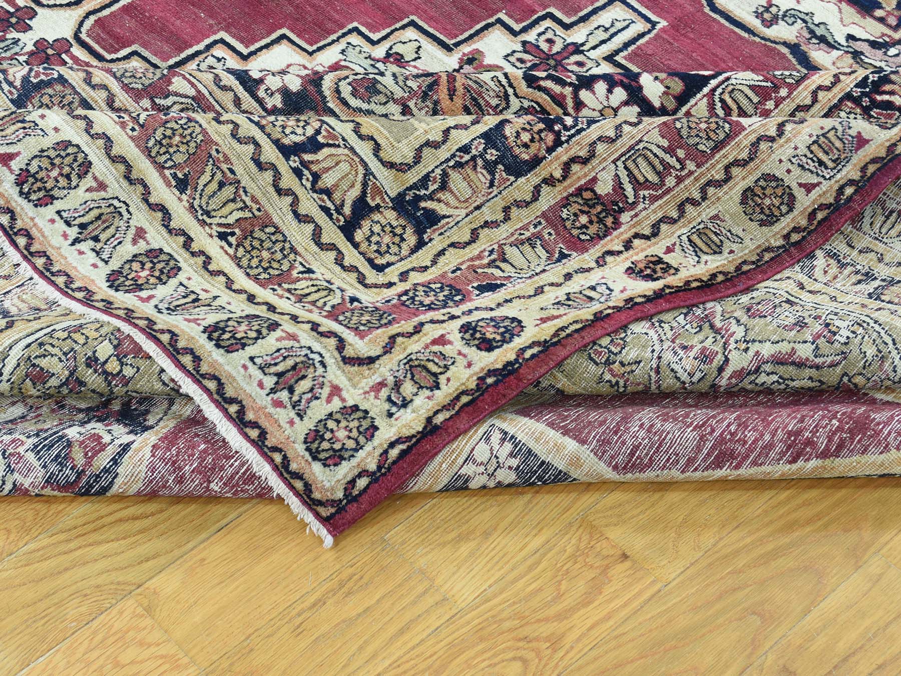 11'9"x15'7" Burgundy Red Antique Persian Lavar Kerman Good Condition Hand Knotted Pure Wool Oversized Oriental Rug HR32136 - Image 8
