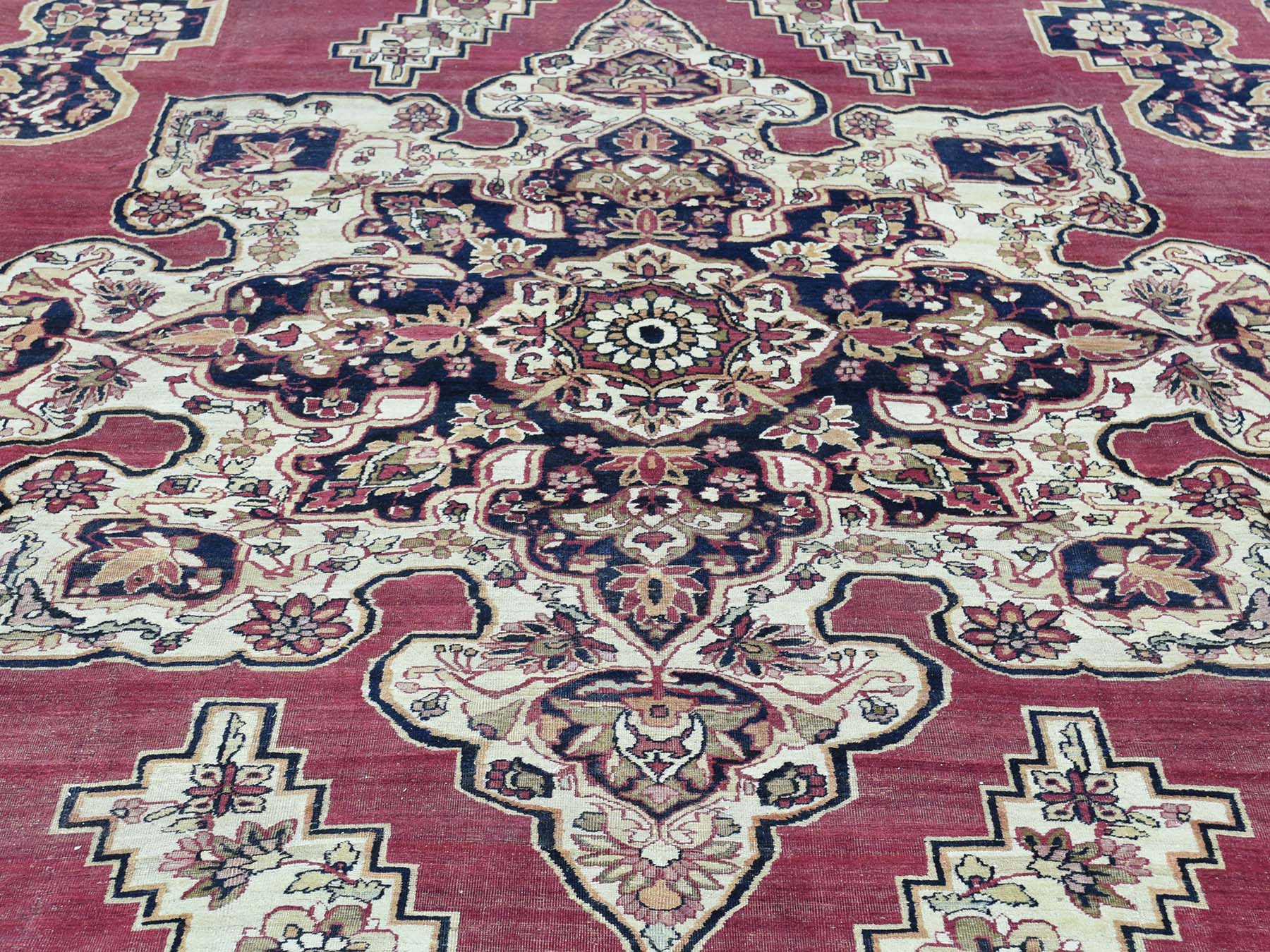 11'9"x15'7" Burgundy Red Antique Persian Lavar Kerman Good Condition Hand Knotted Pure Wool Oversized Oriental Rug HR32136 - Image 9