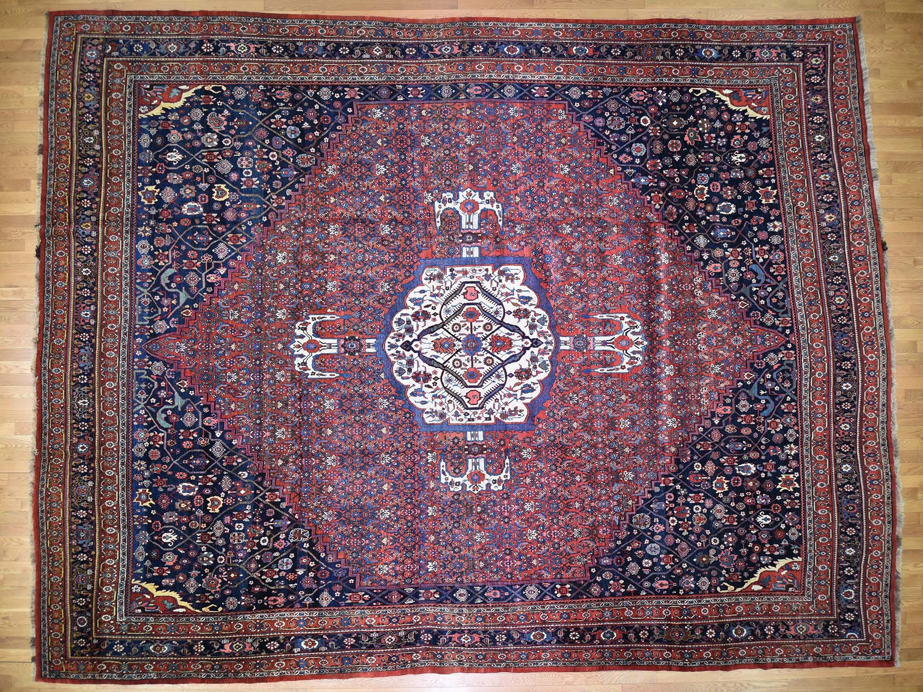 14'6"x19' Red Antique Persian Bijar Pure Wool Exc Condition Oversize Pure Wool Hand-Knotted Oriental Rug HR44876
