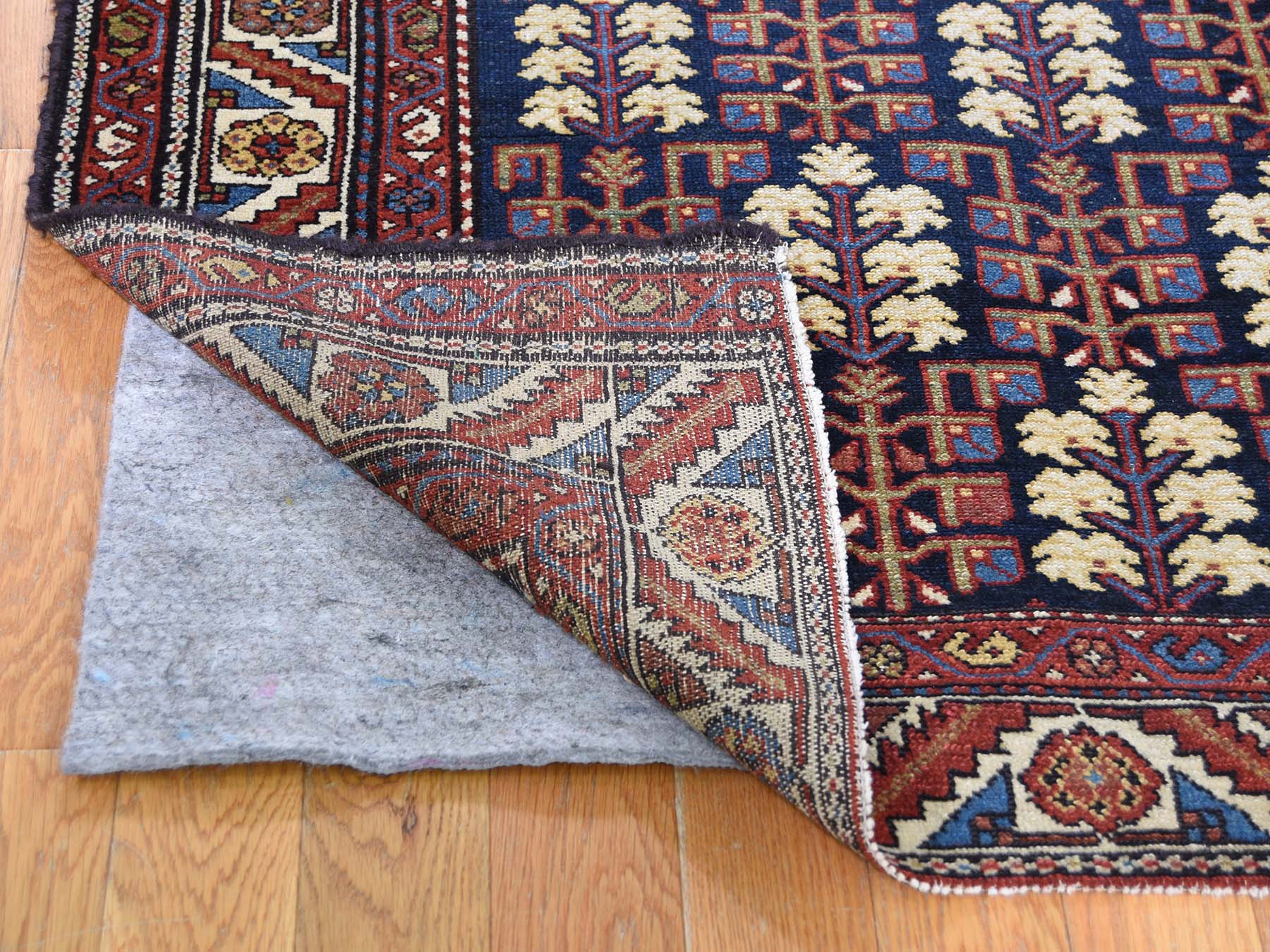 4'4"X5'9" Navy Blue Antique Persian Heriz With Tree Design Pure Wool Hand-Knotted Oriental Rug HR45938 - Image 3