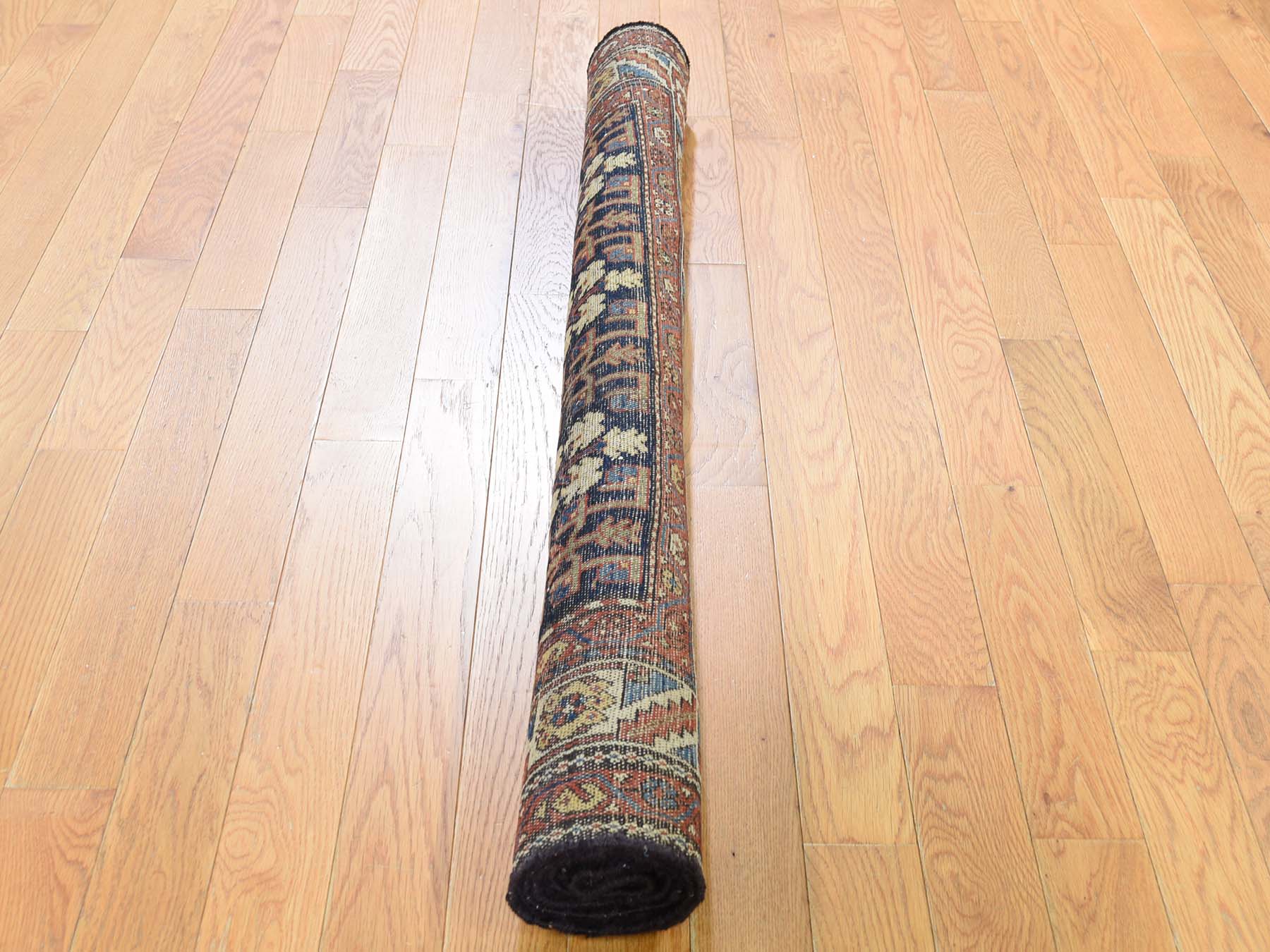 4'4"X5'9" Navy Blue Antique Persian Heriz With Tree Design Pure Wool Hand-Knotted Oriental Rug HR45938 - Image 5