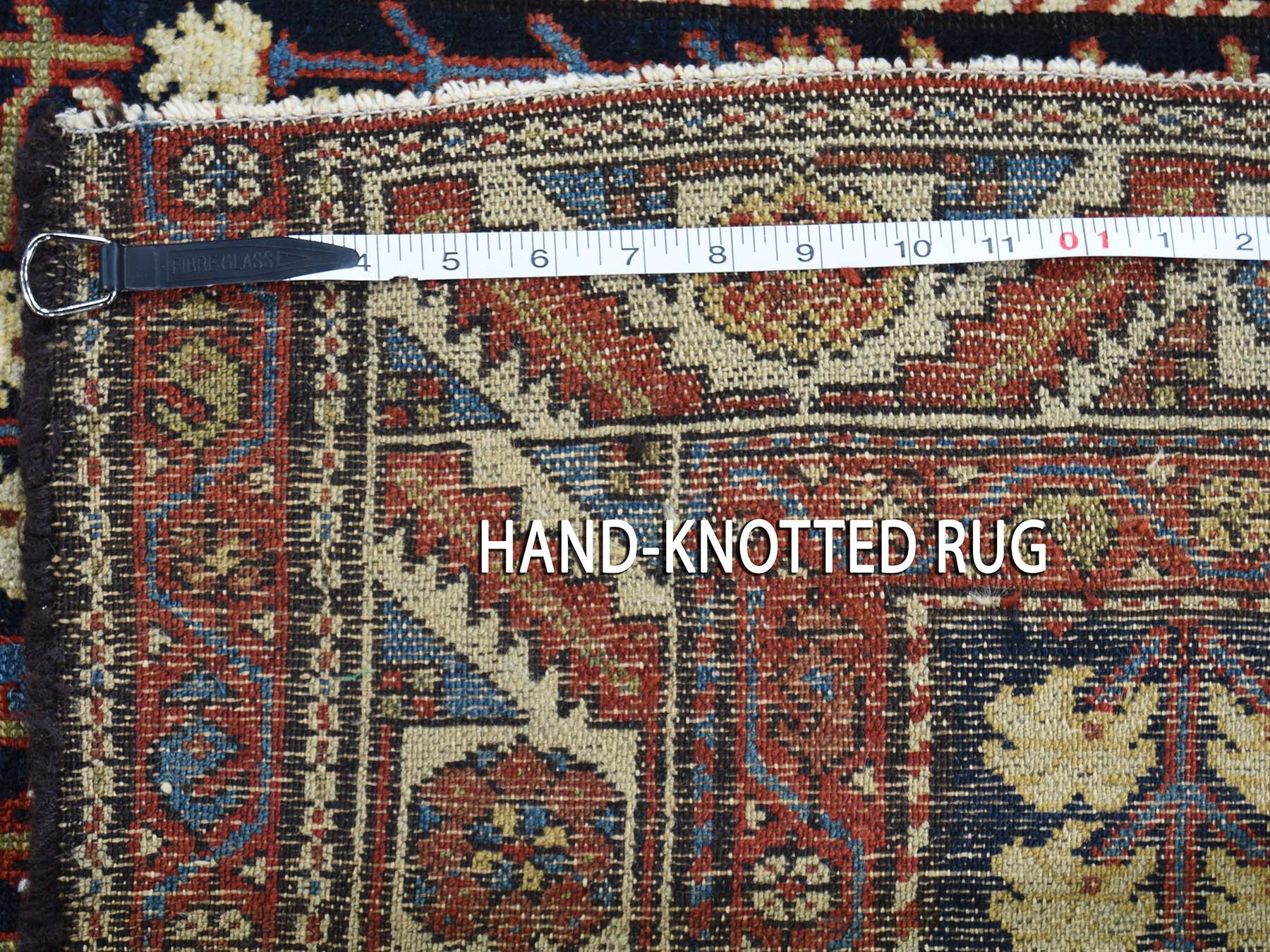 4'4"X5'9" Navy Blue Antique Persian Heriz With Tree Design Pure Wool Hand-Knotted Oriental Rug HR45938 - Image 7