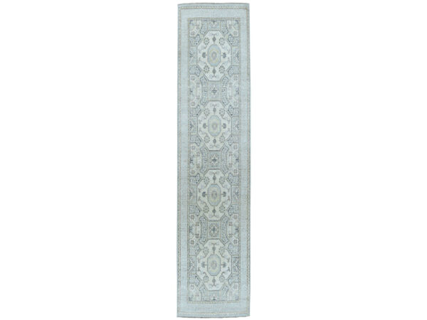 2'9"x9'2" White Wash Peshawar Pure Wool Hand-Knotted Runner Oriental Rug HR51126