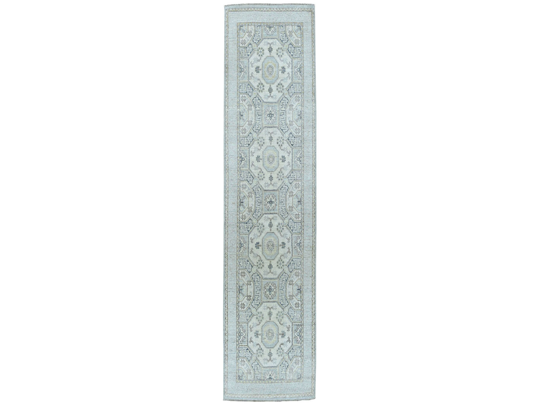 2'9"x9'2" White Wash Peshawar Pure Wool Hand-Knotted Runner Oriental Rug HR51126