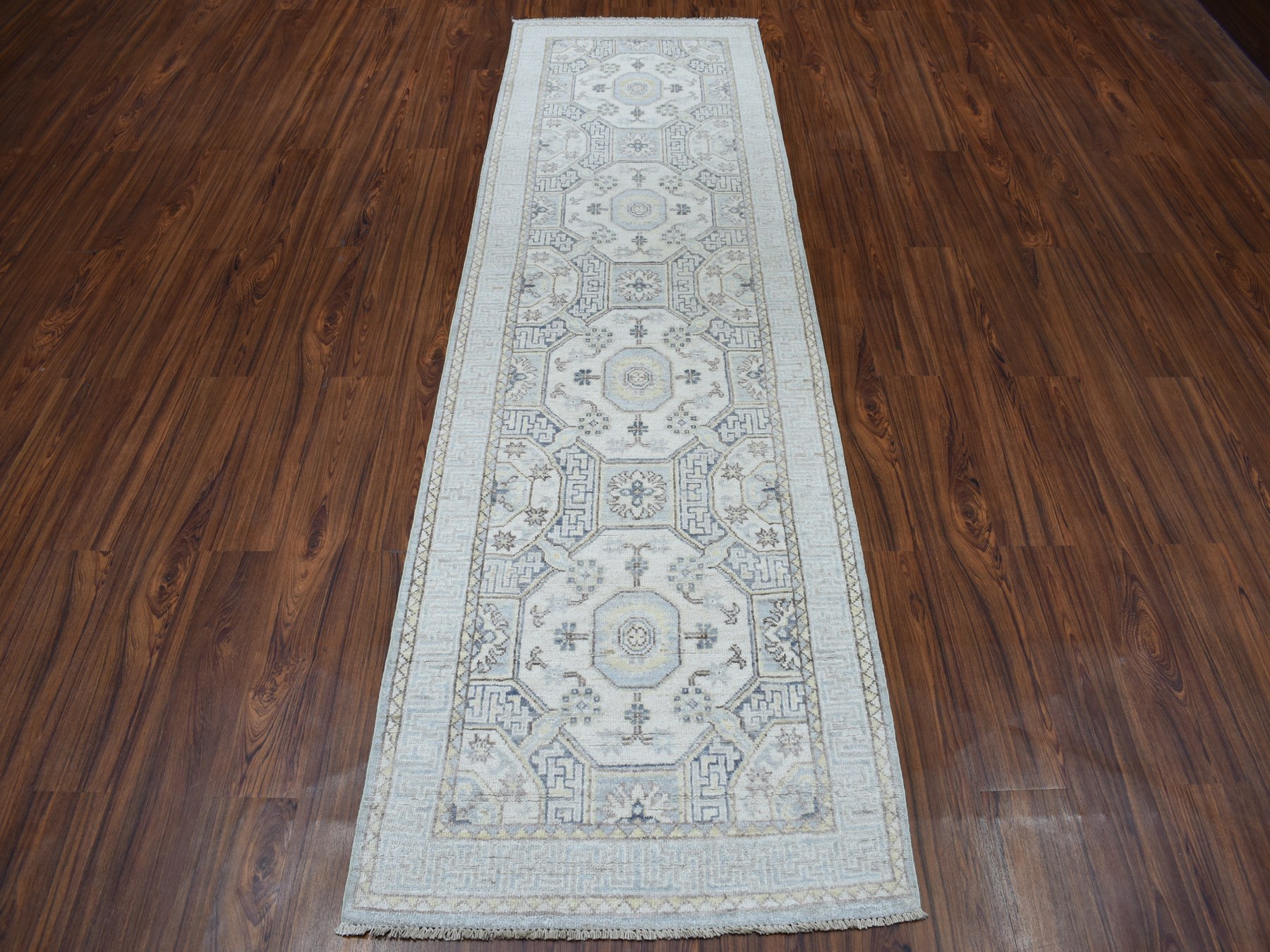 2'9"x9'2" White Wash Peshawar Pure Wool Hand-Knotted Runner Oriental Rug HR51126 - Image 2