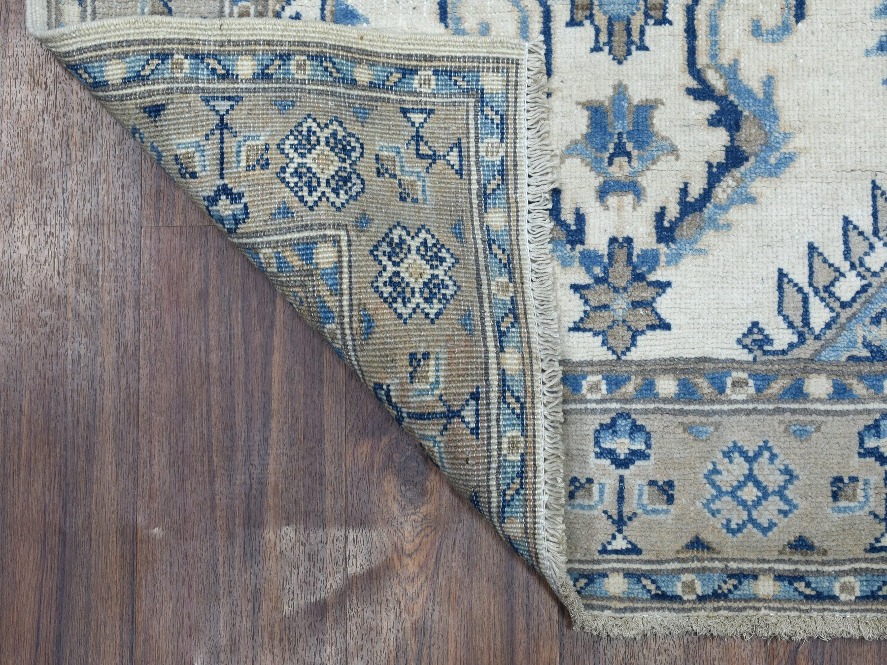 2'9"x10'7" Vintage Look Kazak Geometric Design Ivory Runner Pure Wool Hand Knotted Oriental Rug HR51917 - Image 2