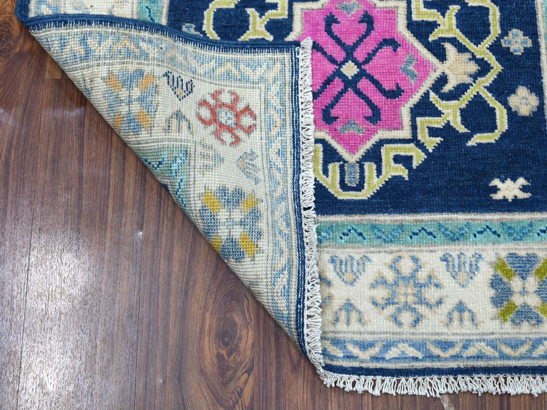 3'1"x5' Colorful Navy Blue Fusion Kazak Pure Wool Hand Knotted Oriental Rug HR53539 - Image 2