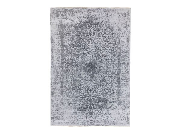 6'1"x9'2" Grey Broken Persian Design Wool And Pure Silk Hand Knotted Oriental Rug HR62094