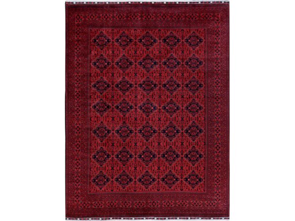 9'9"x12'8" Crimson Red, Afghan Khamyab with Geometric Pattern, Hand Knotted, Soft and Velvety Wool, Vegetable Dyes, Oriental Rug HR774