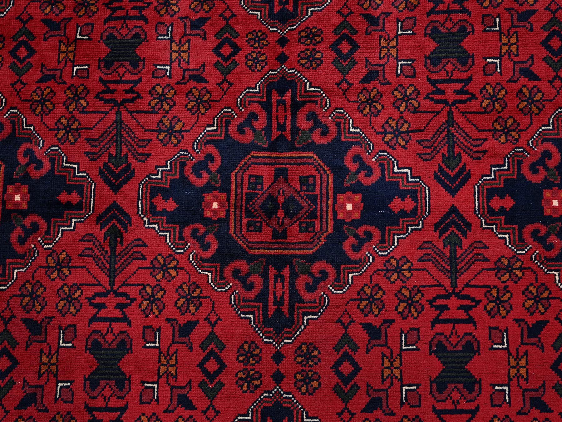 9'9"x12'8" Crimson Red, Afghan Khamyab with Geometric Pattern, Hand Knotted, Soft and Velvety Wool, Vegetable Dyes, Oriental Rug HR774 - Image 9