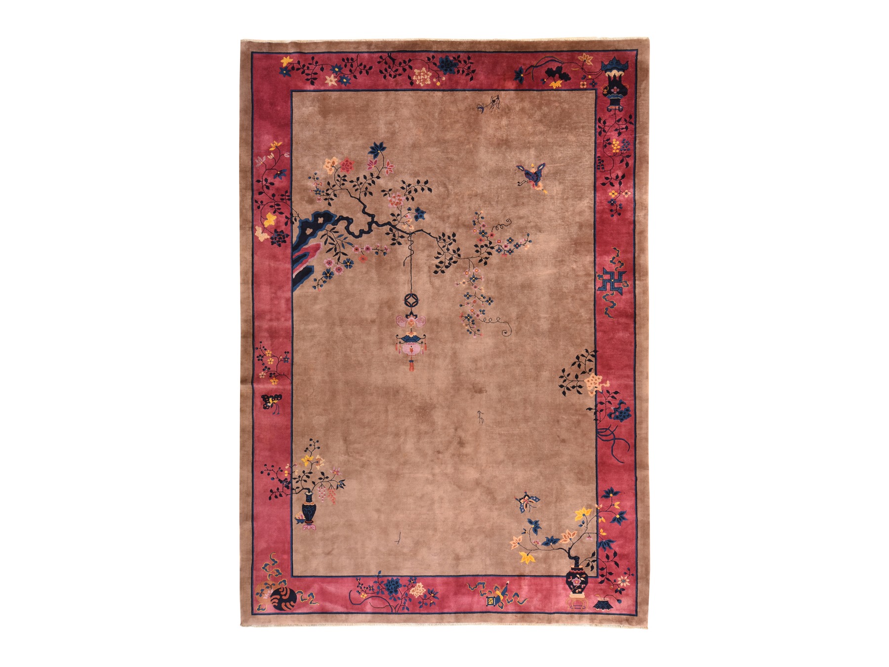 10'1"x14'2" Burro Brown, Antique Chinese Art Deco Nichols, Clean, Soft, Full Pile, 100% Wool, Hand Knotted, Oriental Rug HR78418