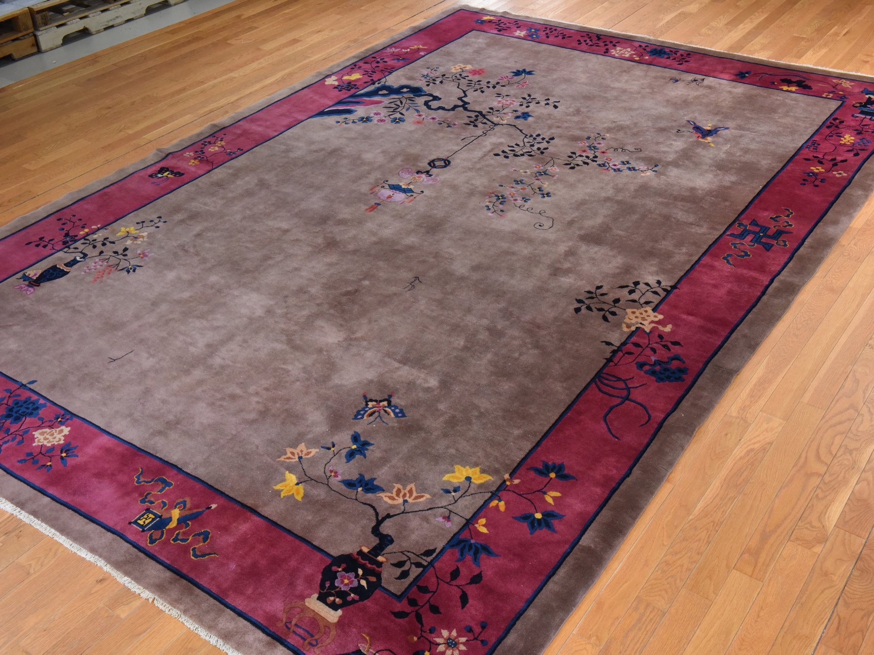 10'1"x14'2" Burro Brown, Antique Chinese Art Deco Nichols, Clean, Soft, Full Pile, 100% Wool, Hand Knotted, Oriental Rug HR78418 - Image 3