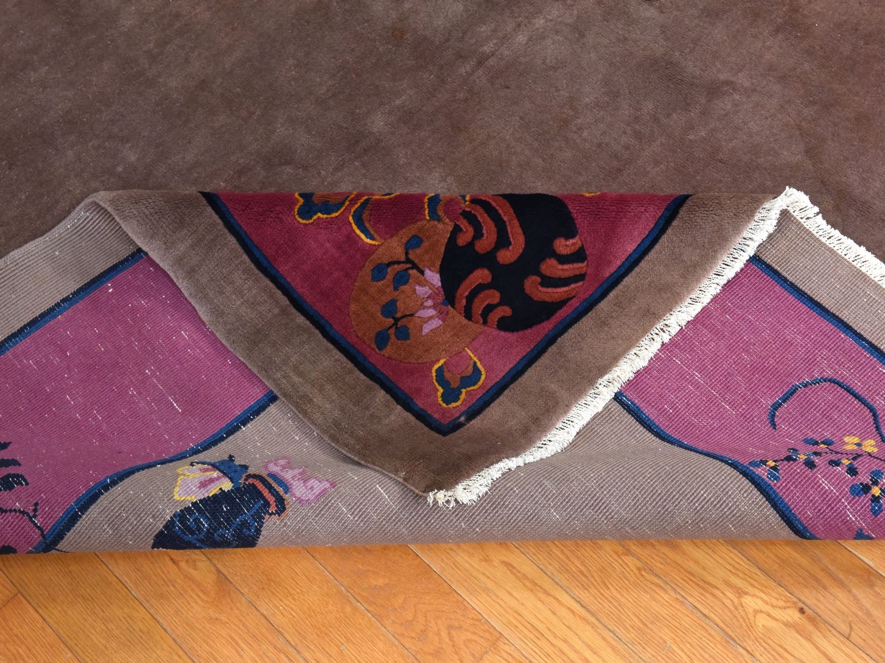 10'1"x14'2" Burro Brown, Antique Chinese Art Deco Nichols, Clean, Soft, Full Pile, 100% Wool, Hand Knotted, Oriental Rug HR78418 - Image 7