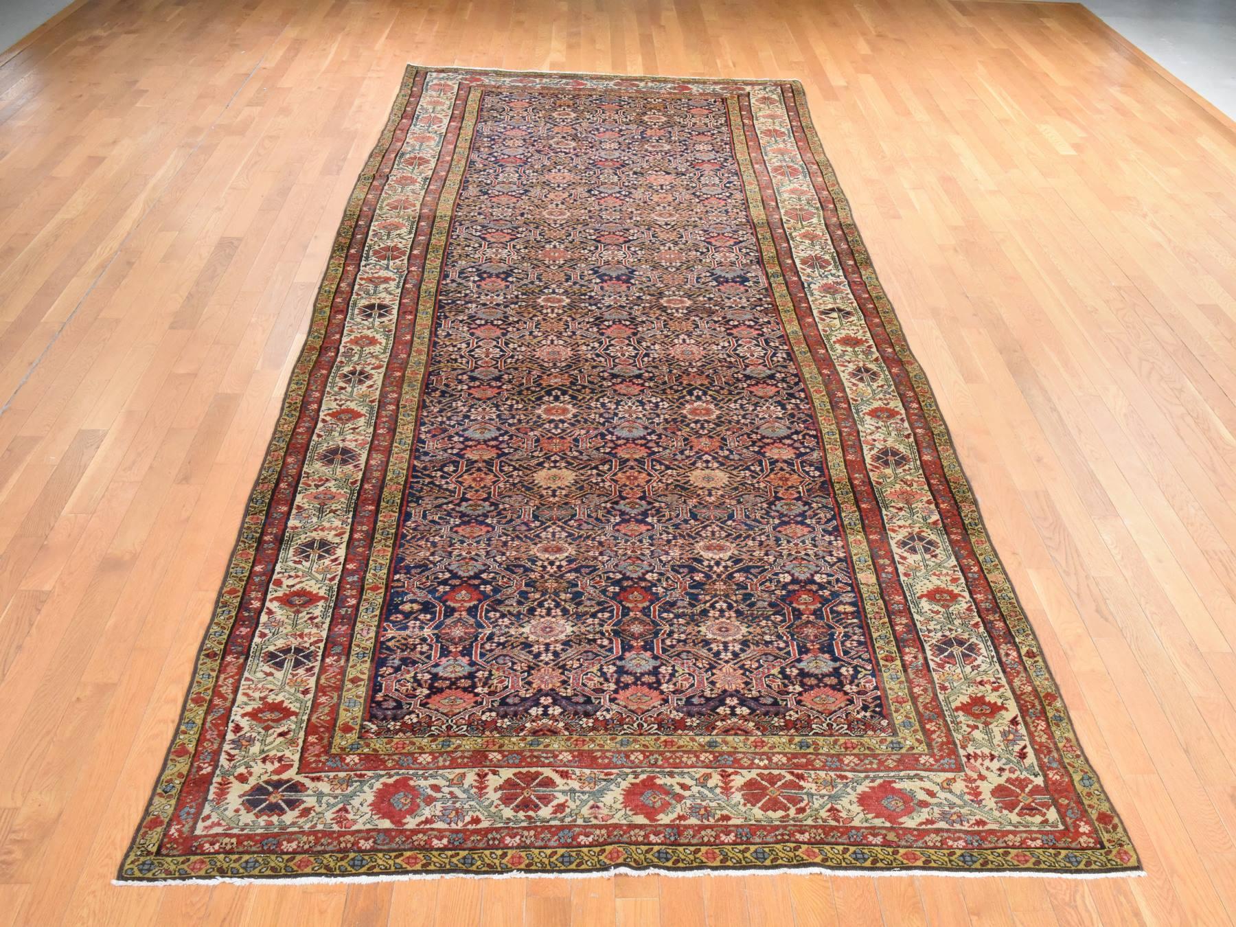 6'4"x16'3" Midnight Blue, Antique Persian Fereghan Sarouk with Intricate and Repetitive Geometric Flower Design, Hand Knotted, 100% Wool, Gallery Size, Wide Runner, Oriental Rug HR78475 - Image 2