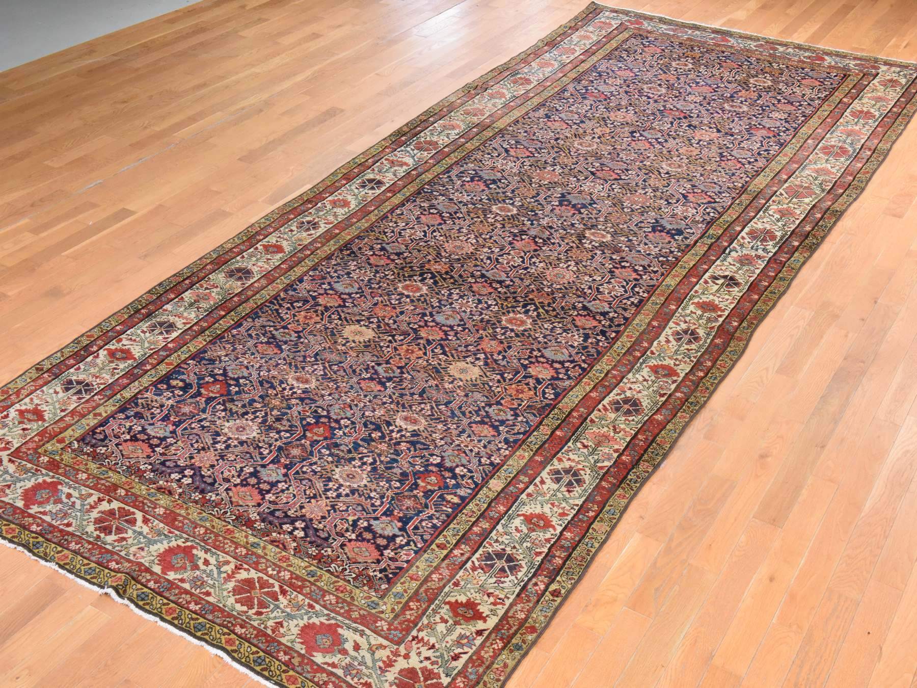 6'4"x16'3" Midnight Blue, Antique Persian Fereghan Sarouk with Intricate and Repetitive Geometric Flower Design, Hand Knotted, 100% Wool, Gallery Size, Wide Runner, Oriental Rug HR78475 - Image 4