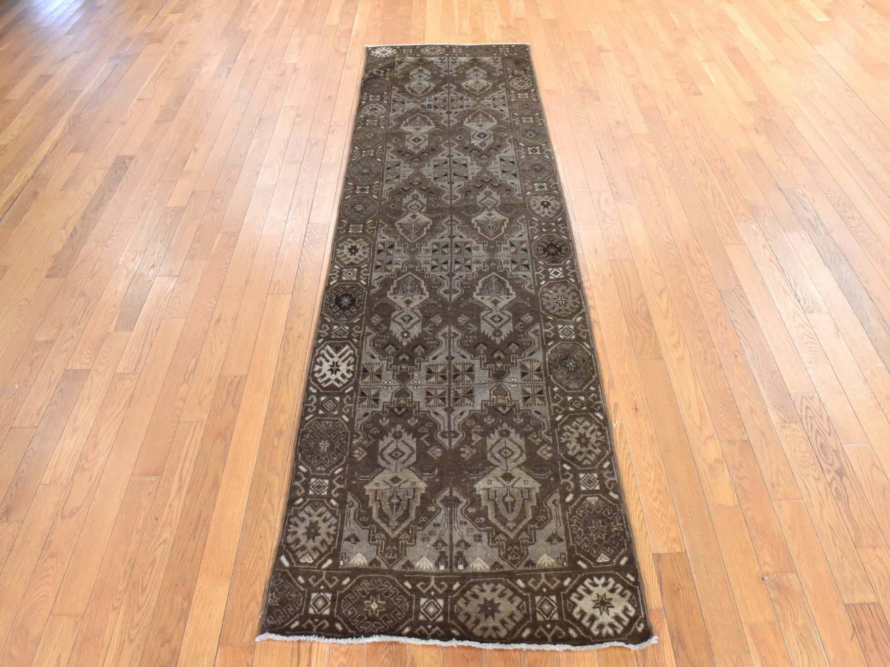 2'10"x9'2" Pecan Brown, Washed Out Afghan Baluch with Natural Colors, Hand Knotted, Pure Wool, Runner, Oriental Rug HR78491 - Image 2