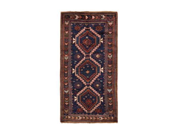 4'x8' Yale Blue, Antique Caucasian Rug, Armenian Kazak, Good Condition, Clean and Soft, Geometric Medallions Design, 100% Wool, Hand Knotted, Full Pile HR78494