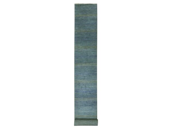 2'5"x20' Aegean Blue, Modern Tone on Tone Grass Design, Hand Knotted, Dyed Organic Wool, XL Runner Oriental Rug HR79618