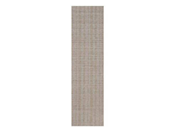 2'7"x10' Light Brown, Undyed Natural Wool, Vertical Stripes Design with Salt and Pepper Effect, Hand Loomed, Runner, Oriental Rug HR91658