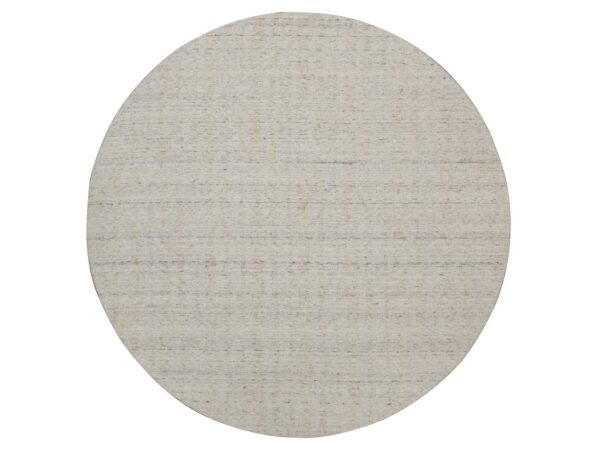 8'x8' Linen White, Undyed Natural Wool, Vertical Stripes Design with Salt and Pepper Effect, Hand Loomed, Round, Oriental Rug HR91676