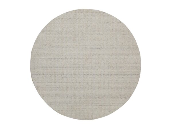 8'x8' Chiffon White, Undyed Natural Wool, Vertical Stripes Design with Salt and Pepper Effect, Hand Loomed, Round, Oriental Rug HR91680
