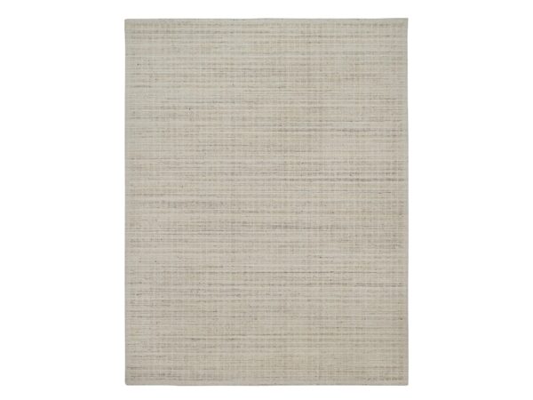 9'2"x12' Chiffon White, Modern Plain Decor Box Design, Pure Wool, Soft to the Touch, Loomed Knotted, Oriental Rug HR91682