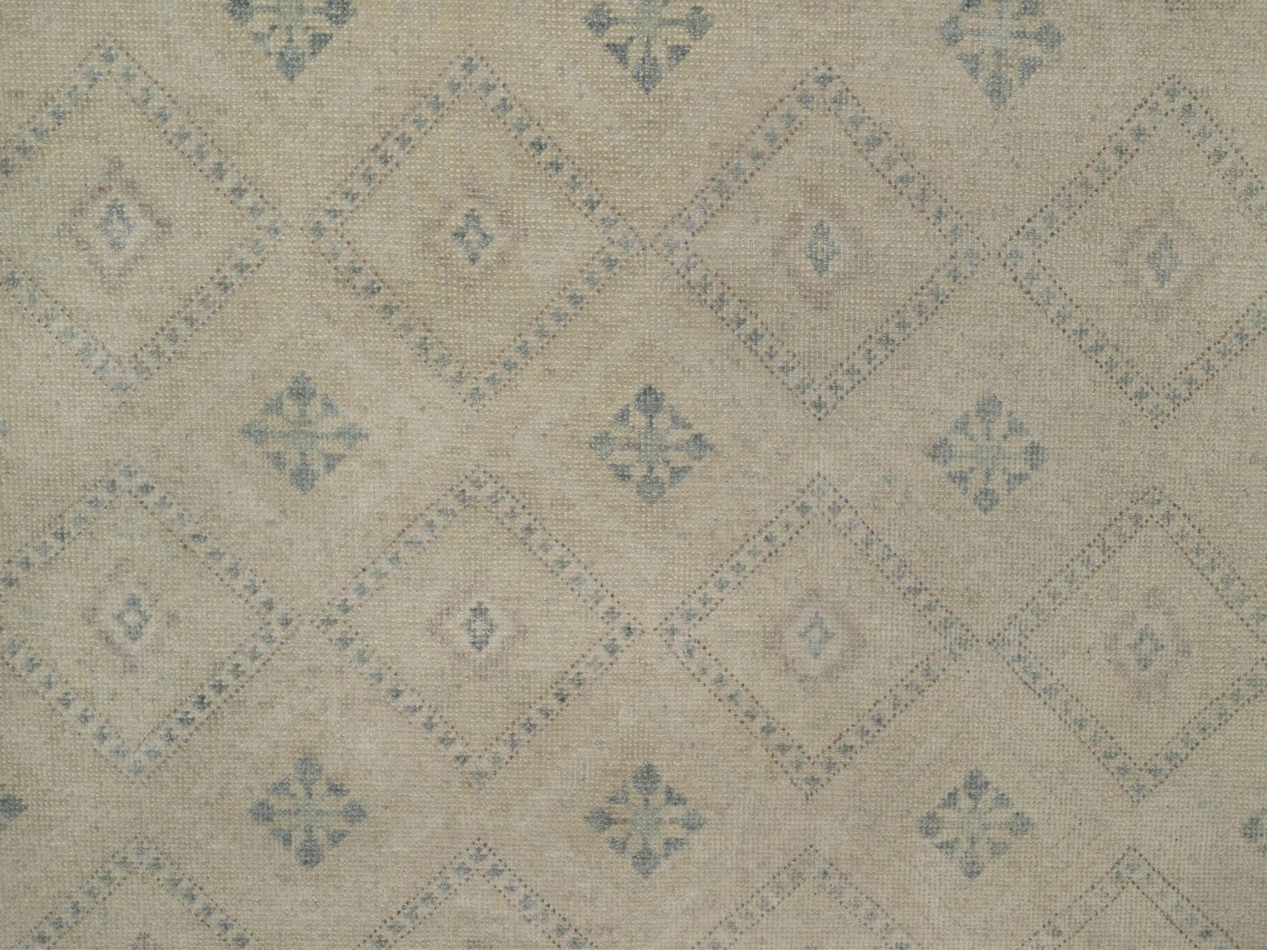 9'x12' Bone White, Zero Pile, Box Design with Repetitive Triangle Tribal Motifs, Hand Knotted, 100% Wool, Oriental Rug HR91720 - Image 8