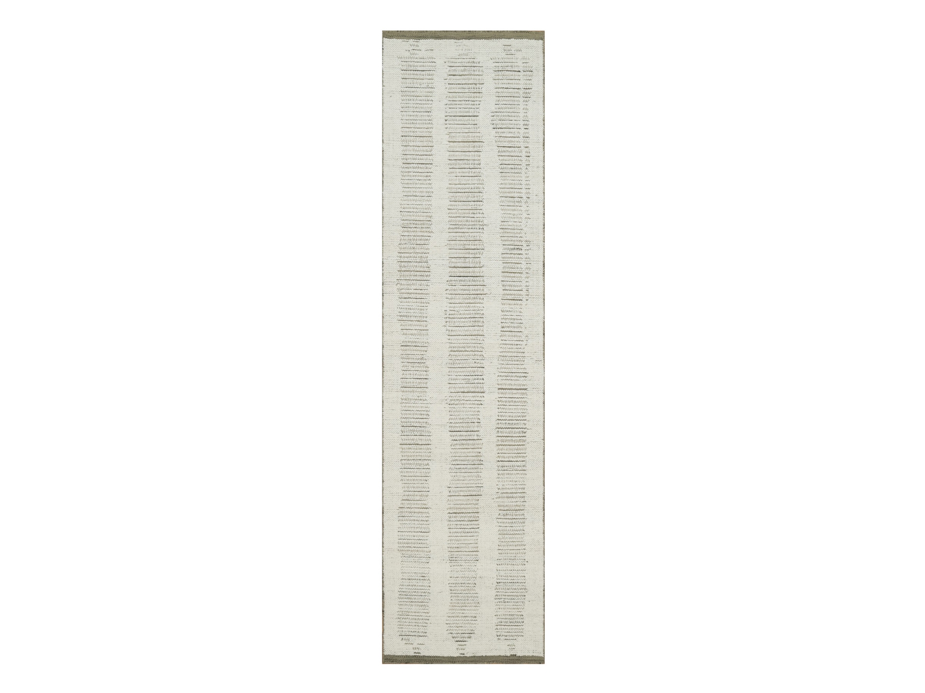 2'6"x10' Papyrus White, Hand Woven, Flat Weave with Textured Pile, Undyed Natural Wool, Runner, Oriental Rug HR91727