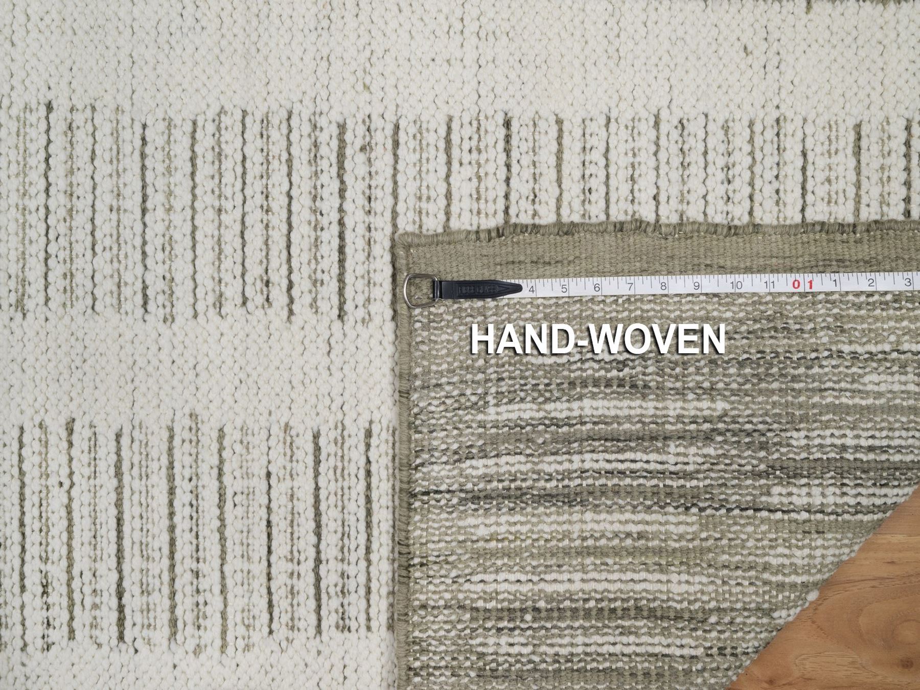 2'6"x10' Papyrus White, Hand Woven, Flat Weave with Textured Pile, Undyed Natural Wool, Runner, Oriental Rug HR91727 - Image 8