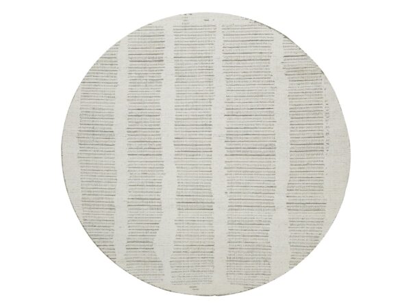 5'9"x5'9" Winter White, Hand Woven, Flat Weave with Pile, Undyed Natural Wool, Round, Oriental Rug HR91738