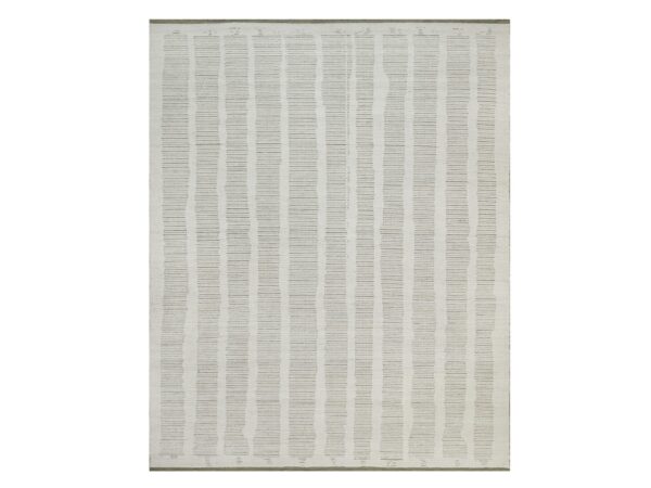 12'x15' Alabaster White, Hand Woven, Flat Weave with Textured Pile, Undyed Natural Wool, XL, Oversized, Oriental Rug HR91742