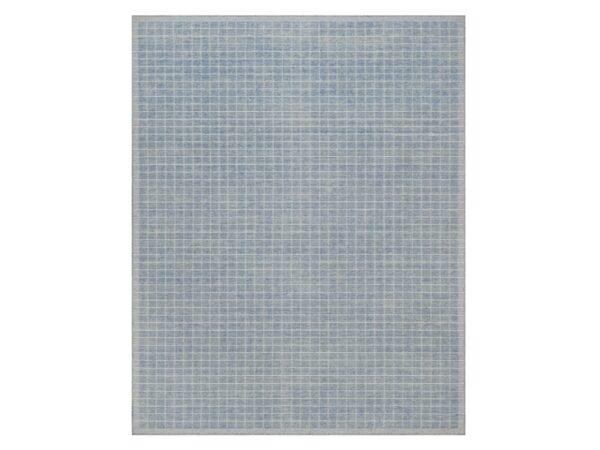 8'1"x10' Faded Denim Blue, Modern Plain Decor Box Design, Soft to Touch, Pure Wool, Loomed Knotted, Oriental Rug HR91757