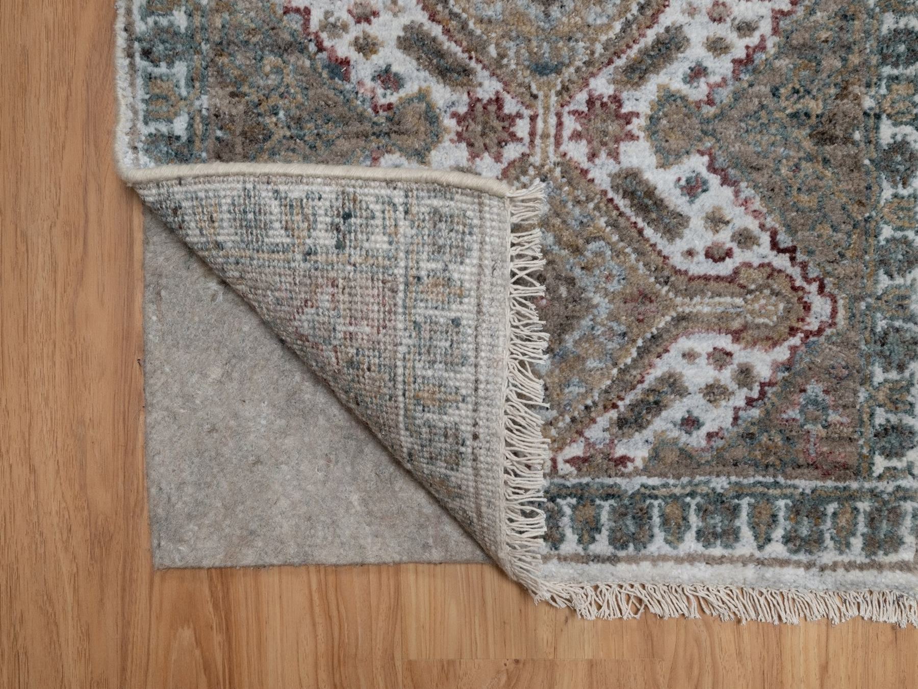 2'x3' Alabaster White, Unique Flower Rosettes Border Design, Shiraz Reimagined, Hand Knotted, Natural Wool, Thick and Plush, Mat, Sample, Oriental Rug HR91765 - Image 3