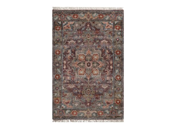 1'10"x3' Mahogany Red, Heriz Revival, Vegetable Dyes, Hand Knotted, Natural Wool, Thick and Plush, Soft Pile, Sample, Mat, Oriental Rug HR91769